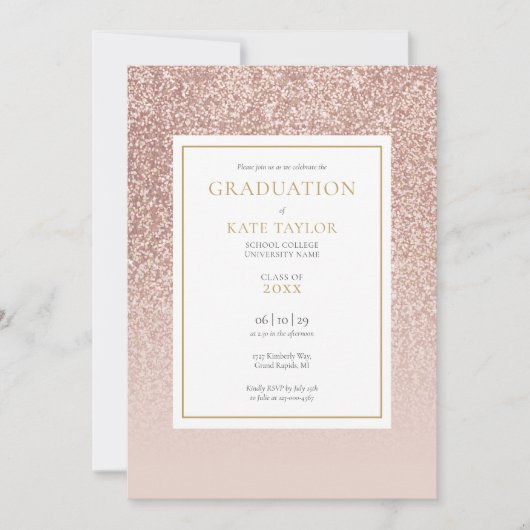 Moderne Roze Gouden Glitter Afstudeerfoto Kaart (Voorkant)