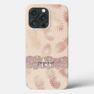 Moderne Roze Gouden Glitter Ananas Tropisch Strand Case-Mate iPhone Case