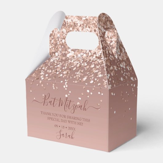 Moderne Roze Gouden Glitter Bat Mitzvah Bedankdoosjes (Voorkant Zijde)