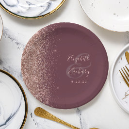 Moderne Roze Gouden Glitter Donker Bourgondië Huwe Papieren Bordje