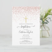 Moderne Roze Gouden Glitter Doop Uitnodiging (Staand voorkant)