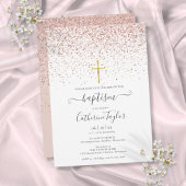 Moderne Roze Gouden Glitter Doop Uitnodiging