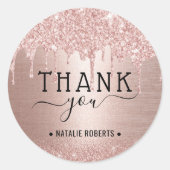 Moderne Roze Gouden Glitter Druppels Bedankt Ronde Sticker (Voorkant)
