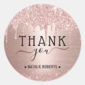Moderne Roze Gouden Glitter Druppels Dank Je Ronde Sticker (Voorkant)