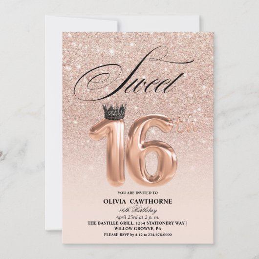 Moderne Roze Gouden Glitter Druppels Kroon Sweet 1 Kaart (Voorkant)