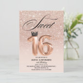 Moderne Roze Gouden Glitter Druppels Kroon Sweet 1 Kaart (Staand voorkant)