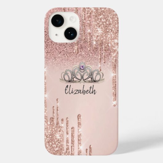 Moderne Roze Gouden Glitter Druppels Ombre Tiara Case-Mate iPhone Case (Achterkant)