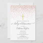 Moderne Roze Gouden Glitter Eerste Heilige Communi Kaart (Voorkant)