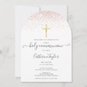 Moderne Roze Gouden Glitter Eerste Heilige Communi Kaart (Voorkant)