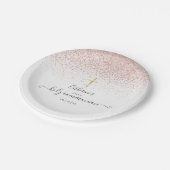 Moderne Roze Gouden Glitter Eerste Heilige Communi Papieren Bordje (Gekanteld)