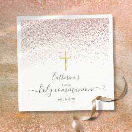 Moderne Roze Gouden Glitter Eerste Heilige Communi Servet