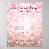 Moderne Roze Gouden Glitter Licht Salon Prijsmenu  Poster (Voorkant)