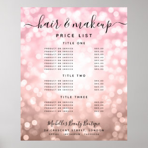 Moderne Roze Gouden Glitter Licht Salon Prijsmenu Poster