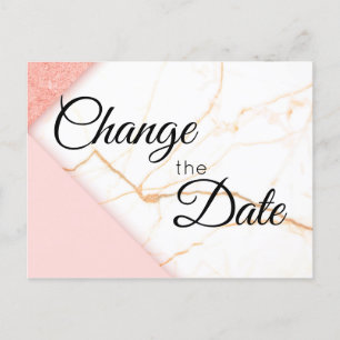 Moderne Roze Gouden Glitter Marmer Datum Wijzigen Briefkaart