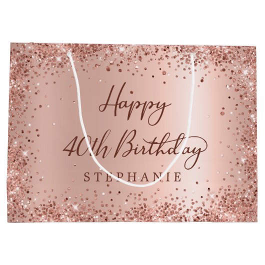 Moderne Roze Gouden Glitter Monogram 40e Verjaarda Groot Cadeauzakje (Achterkant)