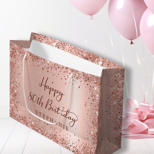 Moderne Roze Gouden Glitter Monogram 80e Verjaarda Groot Cadeauzakje