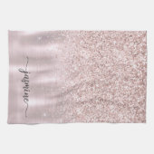Moderne Roze Gouden Glitter Monogram Naam Script K Theedoek (Horizontaal)