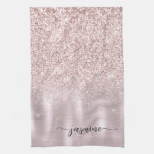 Moderne Roze Gouden Glitter Monogram Naam Script K Theedoek (Verticaal)