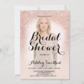 Moderne roze gouden glitter ombre foto bruidsdouch kaart (Voorkant)