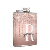 Moderne Roze Gouden Glitter Ombre Metaal Monogram Heupfles (Rechts)