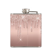 Moderne Roze Gouden Glitter Ombre Metalen Monogram Heupfles (Achterkant)