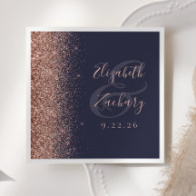 Moderne Roze Gouden Glitter Rand Donkerblauwe Huwe