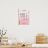 Moderne roze gouden glitter salon Preisliste Poster (Keuken)