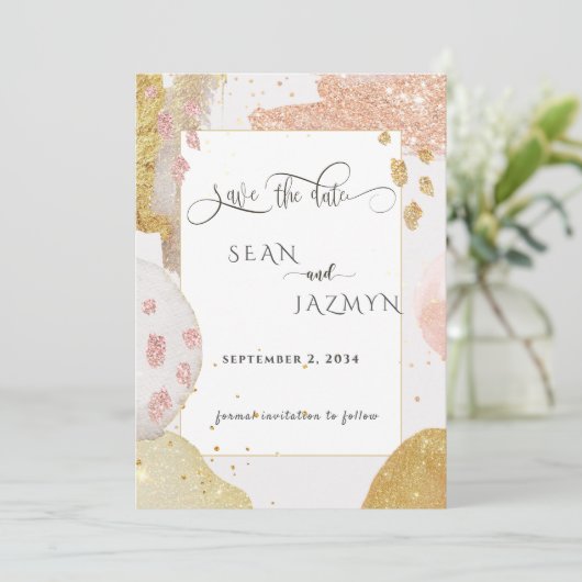 Moderne Roze Gouden Glitter Save The Date Uitnodig Kaart (Staand voorkant)