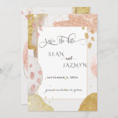 Moderne Roze Gouden Glitter Save The Date Uitnodig Kaart (Voorkant / Achterkant)