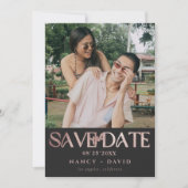 Moderne Roze Gouden Glitter Script Foto Bruiloft Save The Date (Voorkant)