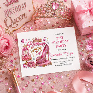 Moderne Roze Gouden Glitter Verjaardag Koningin Fe Kaart