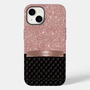 Moderne Roze Gouden Glitter Zwarte Luxe Aangepaste iPhone 14 Hoesje