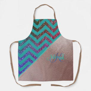 Moderne Roze Gouden Glitterende Chevron Turquoise Schort