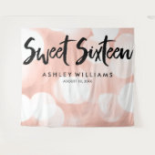 Moderne Roze Gouden Glitterlichten Sweet 16 Achter Wandkleed (Voorkant (horizontaal))