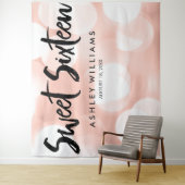 Moderne Roze Gouden Glitterlichten Sweet 16 Achter Wandkleed (In situ)