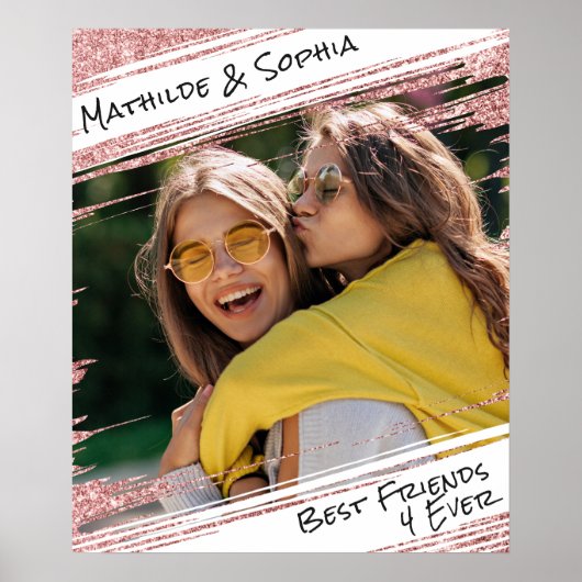 Moderne Roze Gouden Glitters & Foto BBF Beste Vrie Poster (Voorkant)