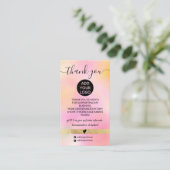 Moderne roze gouden gradiënt logo orde dank u visitekaartje (Staand voorkant)