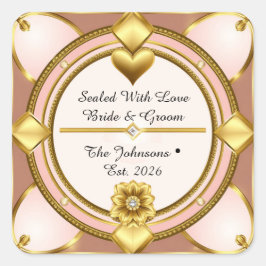 ✨ Moderne Roze Gouden Hart Bruiloft 🖤 Vierkante Sticker
