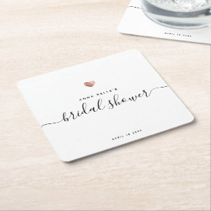Moderne Roze Gouden Hart Chic Script Bruidsfeest Kartonnen Onderzetters
