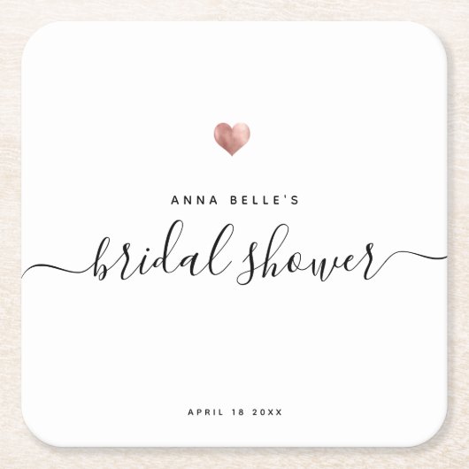 Moderne Roze Gouden Hart Chic Script Bruidsmeisjes Kartonnen Onderzetters (Voorkant)