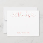 Moderne Roze Gouden Hart Script Monogram Bedankkaart (Voorkant)