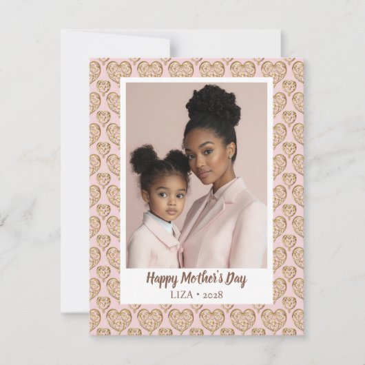 Moderne Roze Gouden Harten Moederdag Foto Feestdagenkaart (Voorkant)
