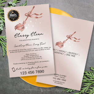 Moderne Roze Gouden Huishoudelijke Schoonmaakdiens Flyer