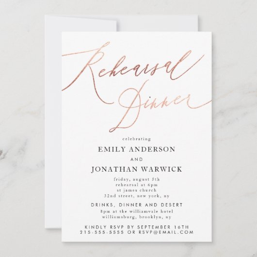 Moderne Roze Gouden Kalligrafie Trouwrepetitie Kaart (Voorkant)