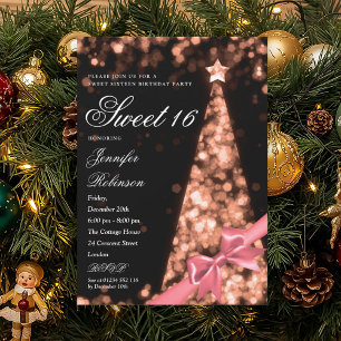 Moderne Roze Gouden Kerstboom Boog Sweet 16 Verjaa Kaart