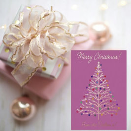 Moderne Roze Gouden Kerstboom Gepersonaliseerd Folie Feestdagenkaart