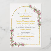 Moderne roze gouden kruis & boog bevestiging folie uitnodiging (Voorkant)