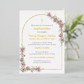 Moderne roze gouden kruis & boog bevestiging folie uitnodiging (Staand Voorkant)