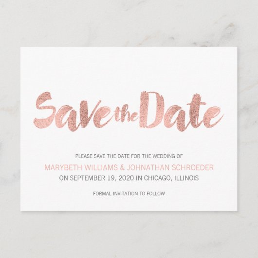 Moderne Roze Gouden Liefde Save The Date-ansichtka Aankondigingskaart (Voorkant)
