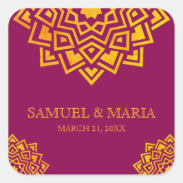 Moderne Roze Gouden Mandala Indiase Trouwgunst Vierkante Sticker
